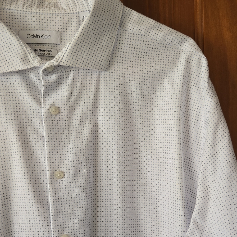 Calvin Klein Blue and White Patterned Dress Shirt